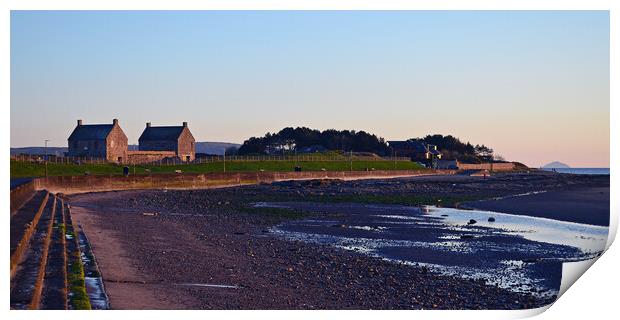 Prestwick shorefront at sunset and very low tide Print by Allan Durward Photography