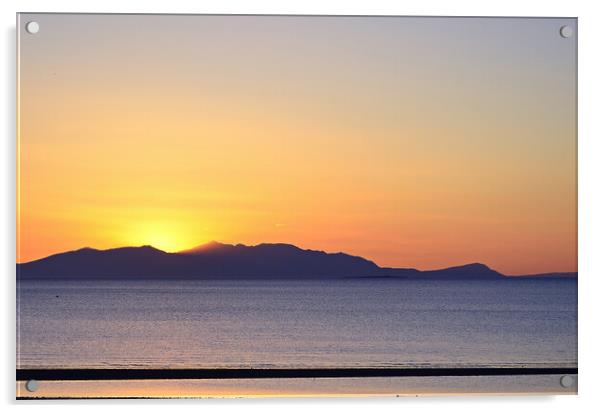 Dramatic sunset over the Arran mountain peaks Acrylic by Allan Durward Photography