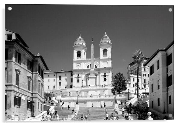 Black and White Spanish Steps - Eternal Rome Acrylic by Stefano Senise
