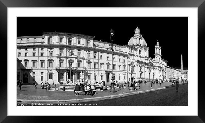 Roma BW - Panorama Of Piazza Navona Framed Mounted Print by Stefano Senise