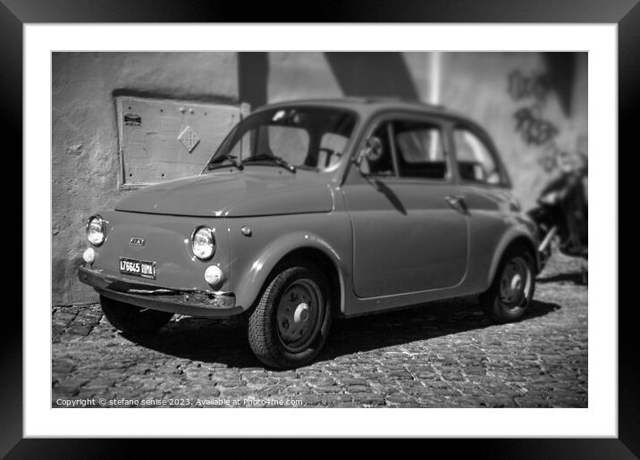 Old FIAT Cinquecento Black and White Framed Mounted Print by Stefano Senise