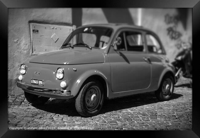 Old FIAT Cinquecento Black and White Framed Print by Stefano Senise