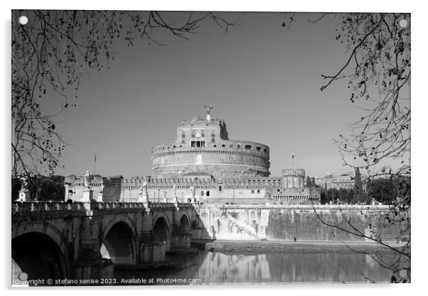 Rome And Castel Sant'angelo BW Acrylic by Stefano Senise