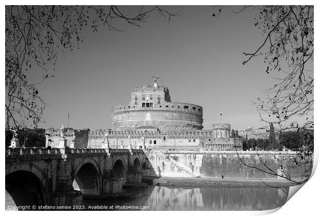 Rome And Castel Sant'angelo BW Print by Stefano Senise