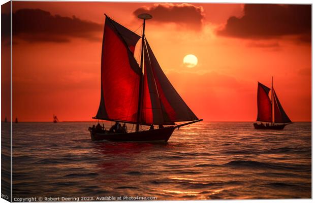 Red Sails In The Sunset Canvas Print by Robert Deering