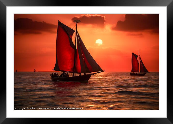 Red Sails In The Sunset Framed Mounted Print by Robert Deering