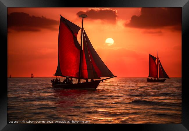 Red Sails In The Sunset Framed Print by Robert Deering