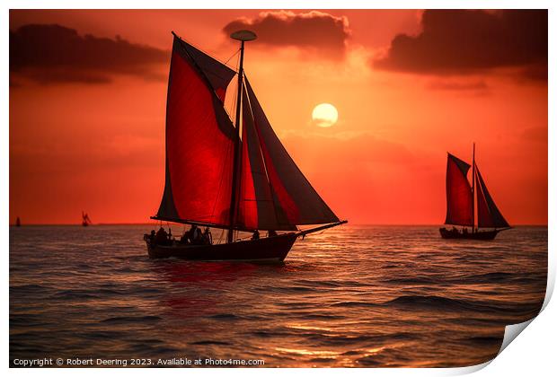 Red Sails In The Sunset Print by Robert Deering