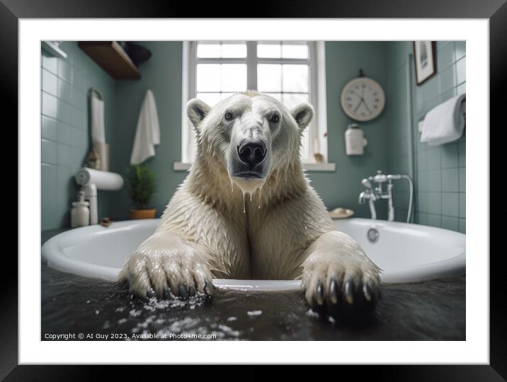 Polar Bear Bath Framed Mounted Print by Craig Doogan Digital Art