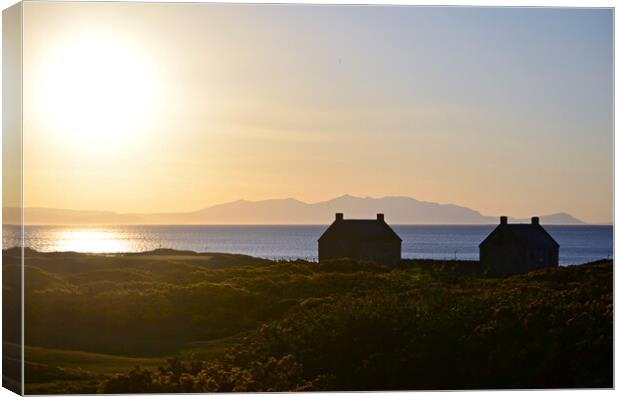 Prestwick salt pan houses and Arran at sunset Canvas Print by Allan Durward Photography