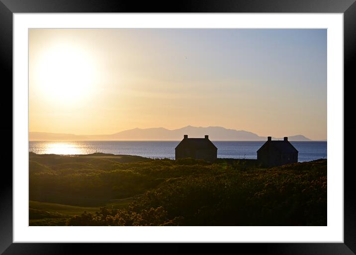 Prestwick salt pan houses and Arran at sunset Framed Mounted Print by Allan Durward Photography
