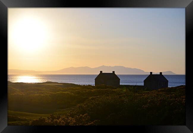 Prestwick salt pan houses and Arran at sunset Framed Print by Allan Durward Photography