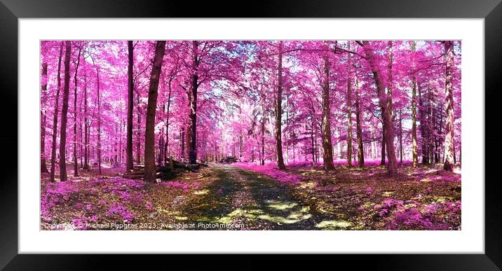 Beautiful pink and purple infrared panorama of a countryside lan Framed Mounted Print by Michael Piepgras