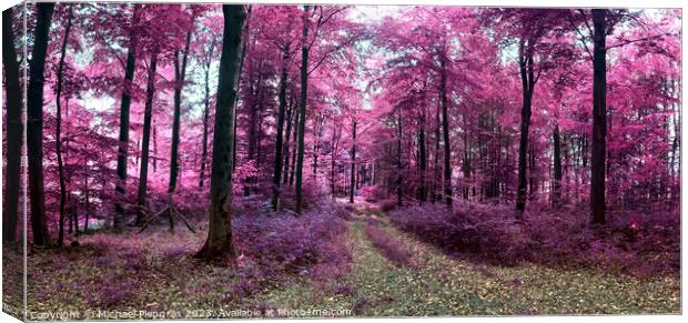 Beautiful pink and purple infrared panorama of a countryside lan Canvas Print by Michael Piepgras