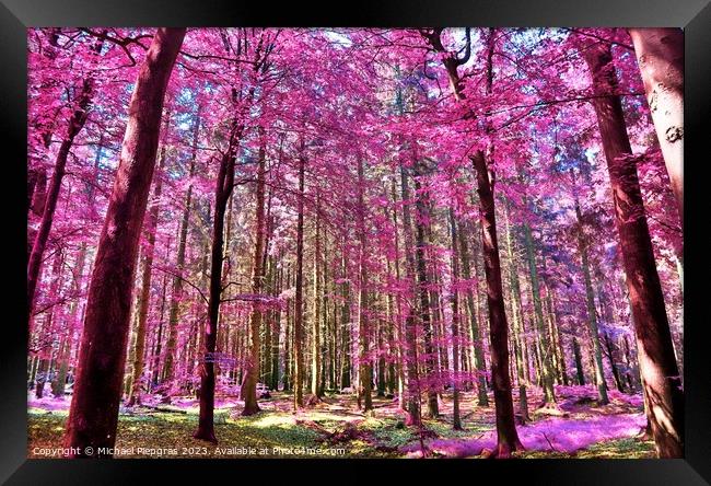 Beautiful pink and purple infrared panorama of a countryside lan Framed Print by Michael Piepgras