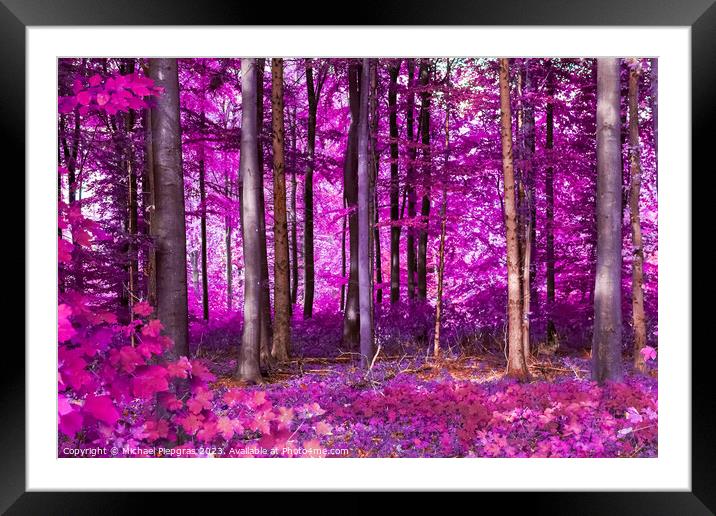Beautiful pink and purple infrared panorama of a forest. Framed Mounted Print by Michael Piepgras