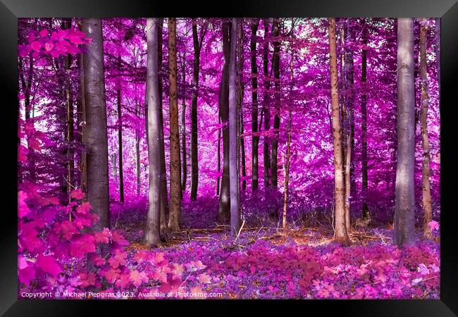 Beautiful pink and purple infrared panorama of a forest. Framed Print by Michael Piepgras
