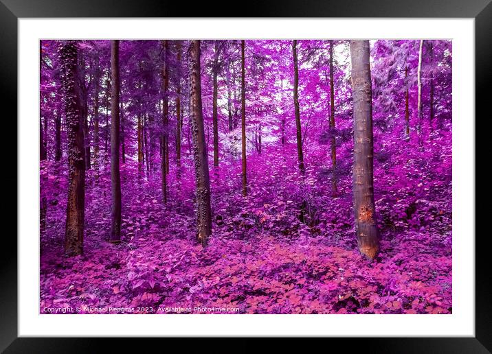 Beautiful pink and purple infrared panorama of a forest. Framed Mounted Print by Michael Piepgras