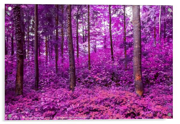 Beautiful pink and purple infrared panorama of a forest. Acrylic by Michael Piepgras