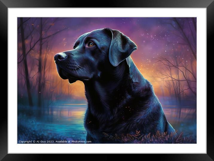 Black Labrador Painting Framed Mounted Print by Craig Doogan Digital Art