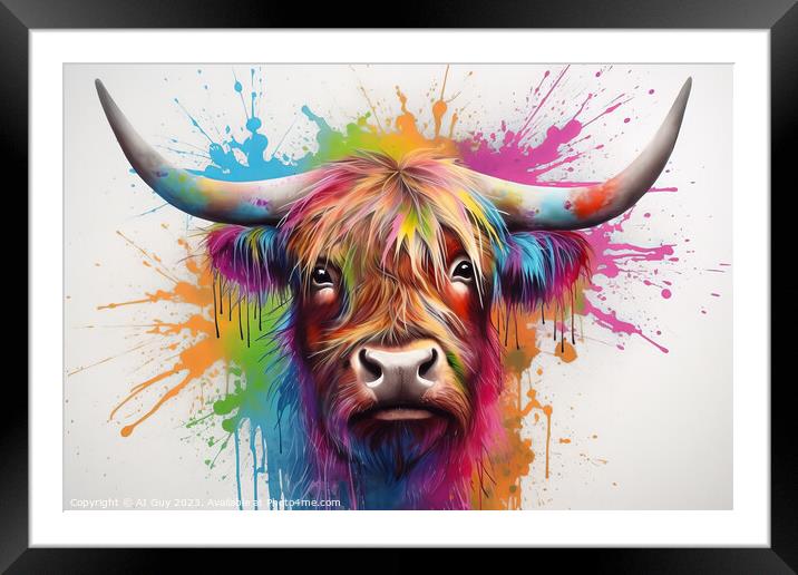 Highland Cow Colour Splash Framed Mounted Print by Craig Doogan Digital Art