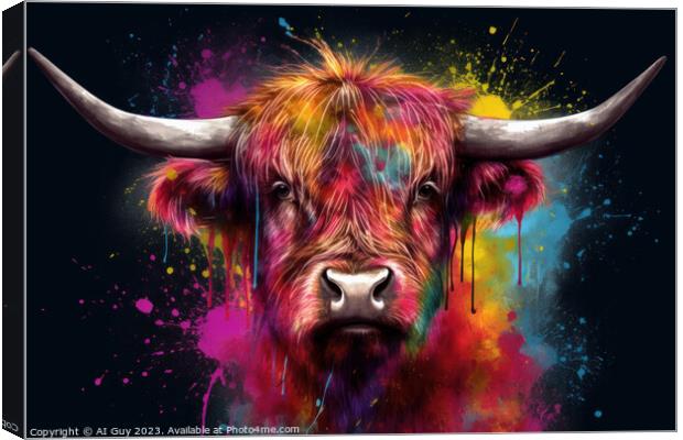 Highland Cow Colour Splash Canvas Print by Craig Doogan Digital Art