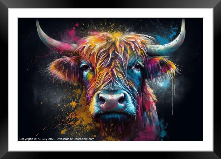 Highland Cow Colour Splash Framed Mounted Print by Craig Doogan Digital Art