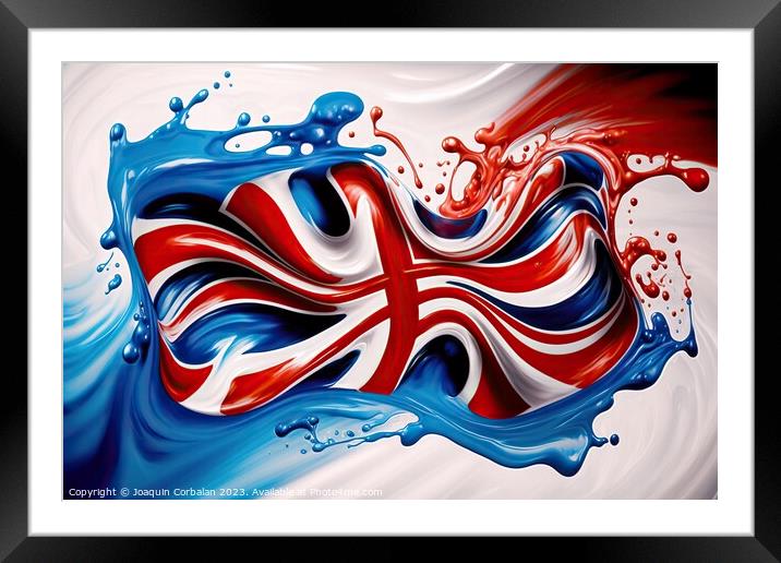 United Kingdom flag drawn with liquid paint fade.  Framed Mounted Print by Joaquin Corbalan