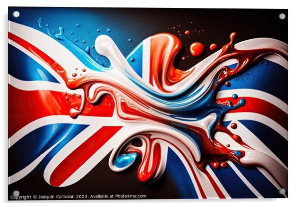 United Kingdom flag drawn with liquid paint fade. AI generated. Acrylic by Joaquin Corbalan
