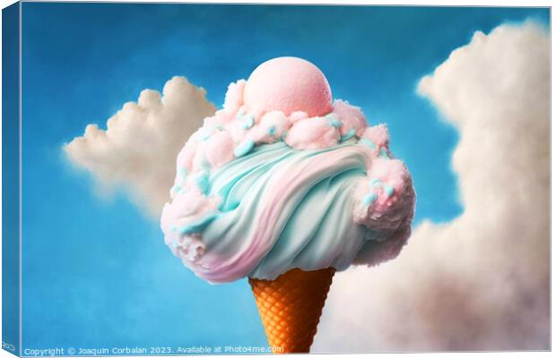 A soft and fluffy cottony cream ice cream in the clouds. Ai gene Canvas Print by Joaquin Corbalan