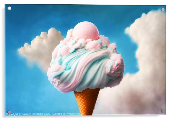 A soft and fluffy cottony cream ice cream in the clouds. Ai gene Acrylic by Joaquin Corbalan