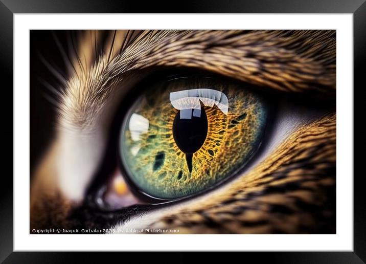Close-up of the eye of a feline like a cat. Ai generated. Framed Mounted Print by Joaquin Corbalan