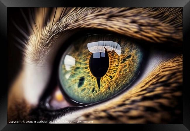 Close-up of the eye of a feline like a cat. Ai generated. Framed Print by Joaquin Corbalan