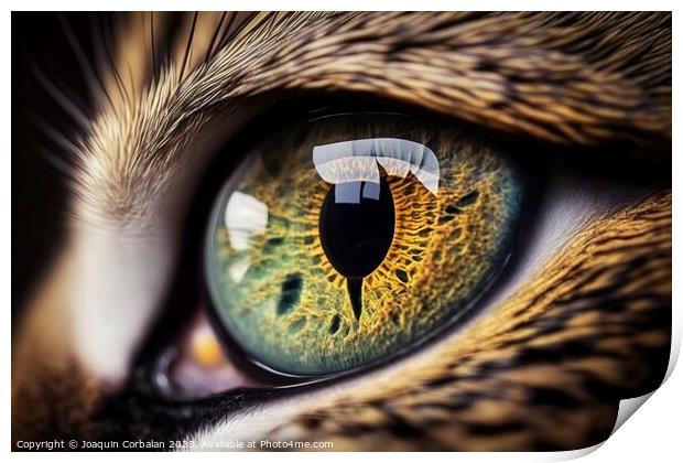 Close-up of the eye of a feline like a cat. Ai generated. Print by Joaquin Corbalan