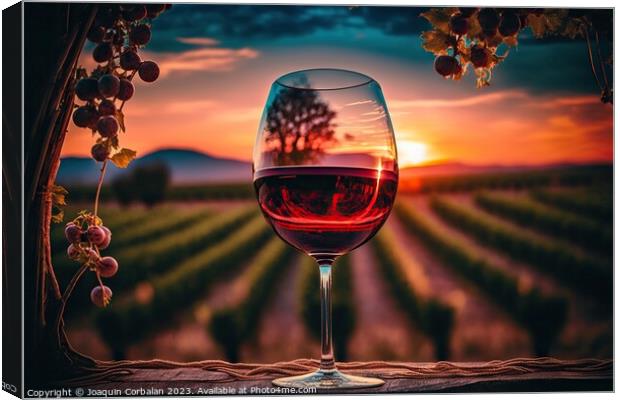 Sunset in the vineyard through a glass of red wine Canvas Print by Joaquin Corbalan