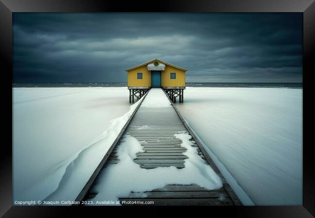 Climate change causes snowfall at sea level, winter cold at sea. Framed Print by Joaquin Corbalan