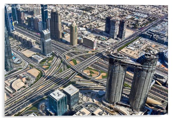 Aerial view over the city center of dubai on a sunny day Acrylic by Michael Piepgras