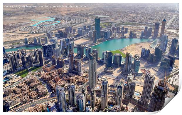 Aerial view over the city center of dubai on a sunny day Print by Michael Piepgras