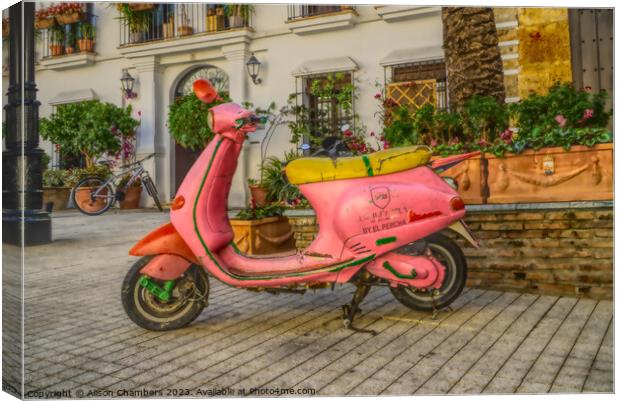 Marbella Old Town Scooter Canvas Print by Alison Chambers