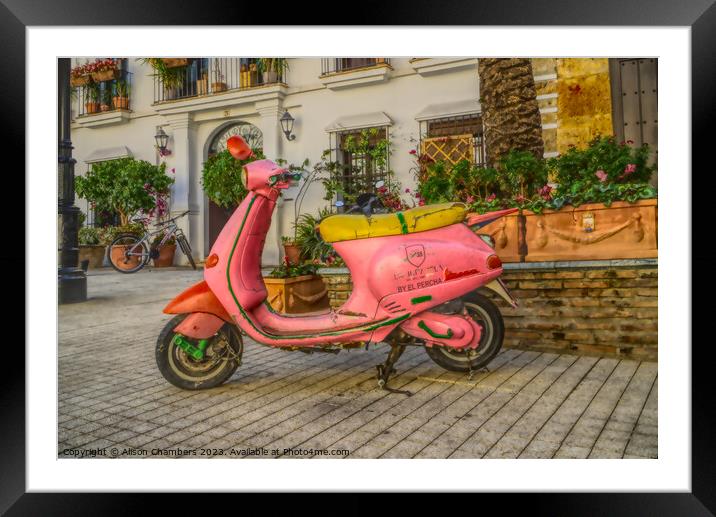 Marbella Old Town Scooter Framed Mounted Print by Alison Chambers