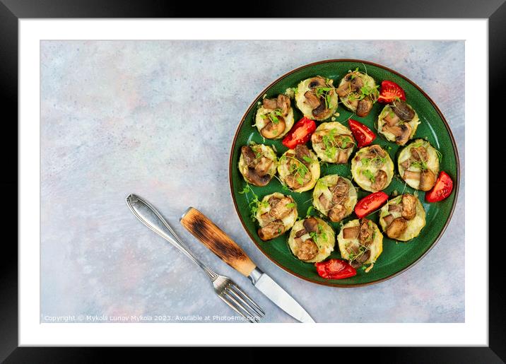 Baked slices zucchini with mushrooms, space for text Framed Mounted Print by Mykola Lunov Mykola