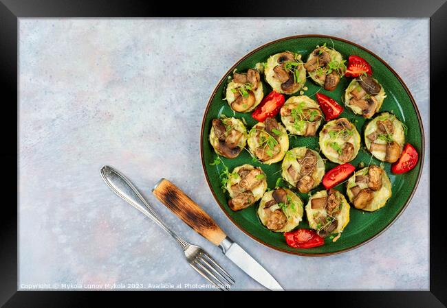 Baked slices zucchini with mushrooms, space for text Framed Print by Mykola Lunov Mykola