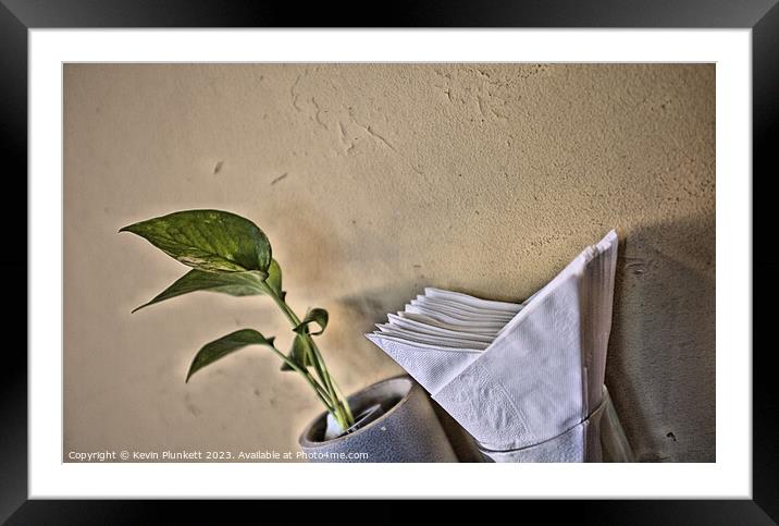 Wall, Plant and Napkin  Framed Mounted Print by Kevin Plunkett
