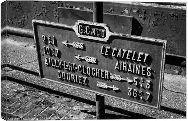 Vintage Road Sign, Picardy, France Canvas Print by Imladris 