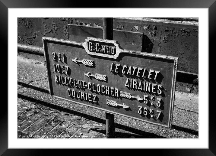 Vintage Road Sign, Picardy, France Framed Mounted Print by Imladris 