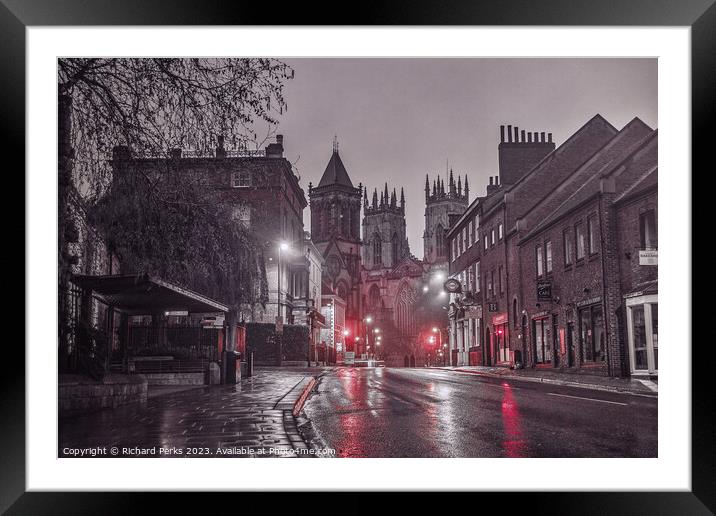 Rainy nights in York city centre Framed Mounted Print by Richard Perks
