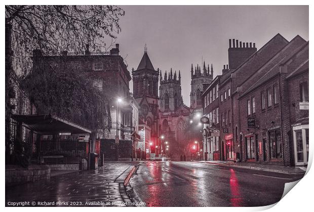 Rainy nights in York city centre Print by Richard Perks