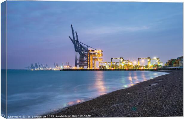 The Golden Sunrise at Felixstowe Docks Canvas Print by Terry Newman