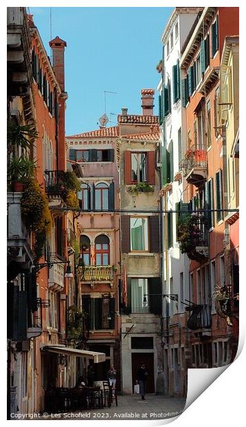 Charming Venice Alleyway Print by Les Schofield