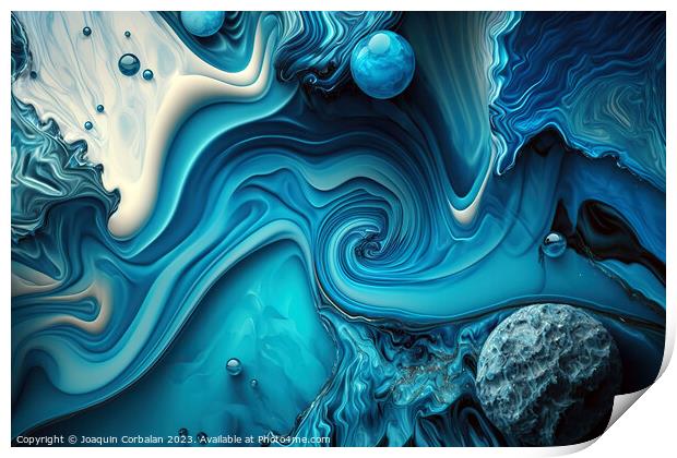 Beautiful artistic abstract creation of soothing blue wavy tones Print by Joaquin Corbalan